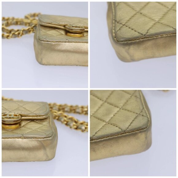 CHANEL Mini Matelasse Chain Shoulder Bag Lamb Skin Gold Tone - Picture 16 of 16
